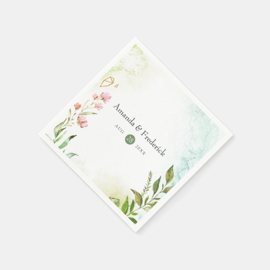 Watercolor Greenery Crystal Wedding Serviette (Ecke)