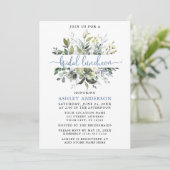 Watercolor Greenery Dusty Blue Script Luncheon Einladung (Stehend Vorderseite)