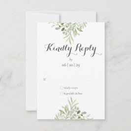 Watercolor Greenery Elegante Script Wedding RSVP Karte