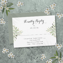 Watercolor Greenery Elegante Script Wedding RSVP Karte