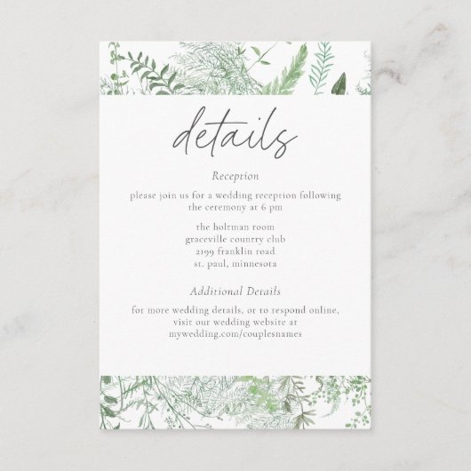Watercolor Greenery Fern Rustic Wedding Begleitkarte (Vorderseite)