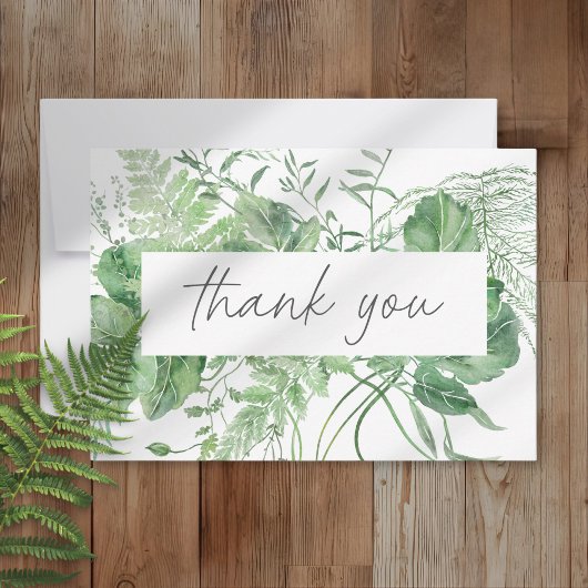 Watercolor Greenery Fern Rustic Wedding Dankeskarte
