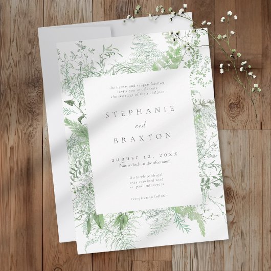 Watercolor Greenery Fern Rustic Wedding Einladung