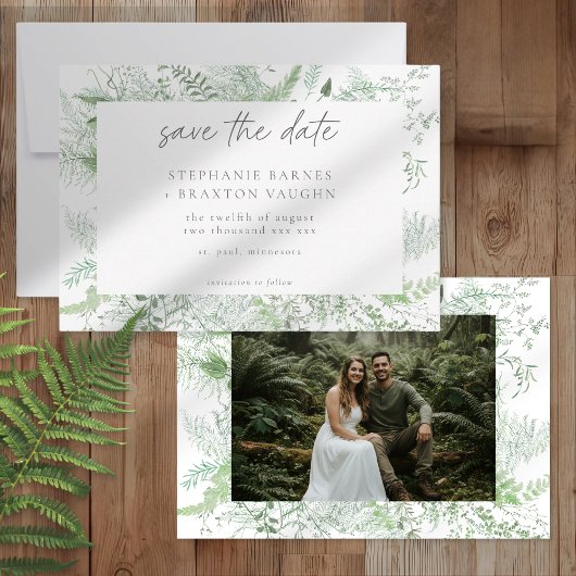 Watercolor Greenery Fern Rustic Wedding Photo Save The Date