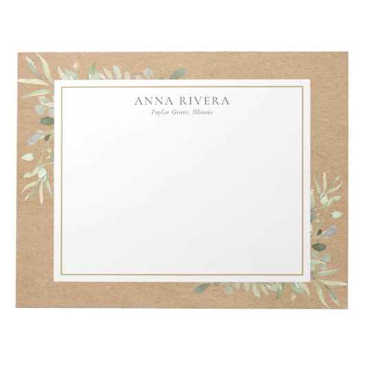 Watercolor Greenery Floral Rustic Kraft Boho Notizblock (Vorderseite)