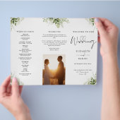 Watercolor Greenery Floral Trifold Wedding Program Flyer (Hand)