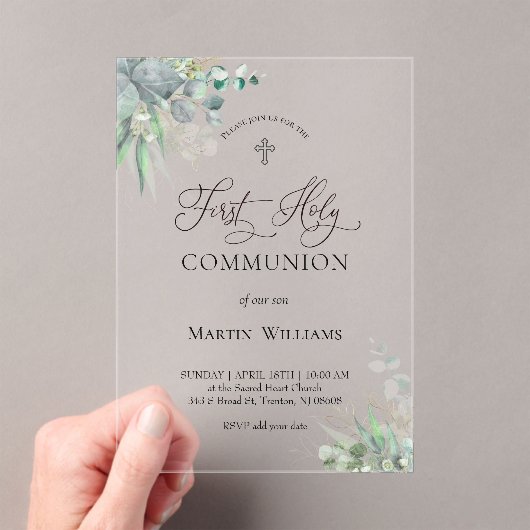 watercolor greenery foliage | First Communion Acryleinladungen (Insitu (Handheld))