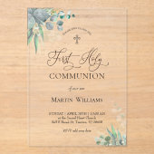 watercolor greenery foliage | First Communion Acryleinladungen (Vorderseite)