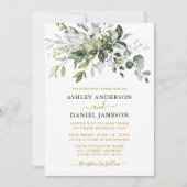 Watercolor Greenery Foto Wedding Gold Green Einladung (Vorderseite)