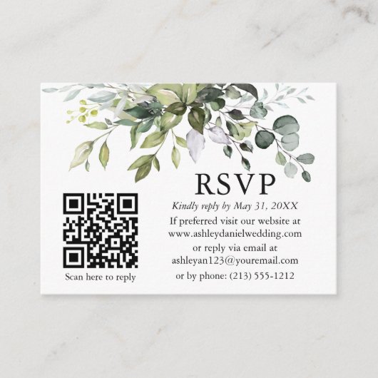 Watercolor Greenery Foto Wedding QR UAWG Begleitkarte (Vorderseite)