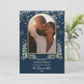 Watercolor Greenery Gold Arch Foto Weihnachten (Stehend Vorderseite)