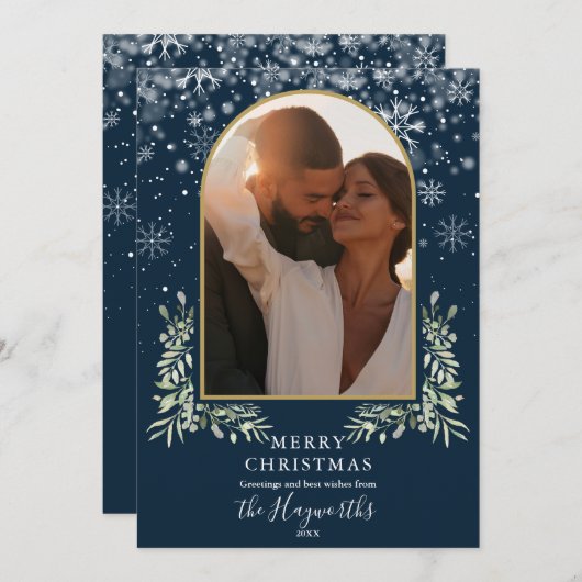 Watercolor Greenery Gold Arch Foto Weihnachten (Vorne/Hinten)