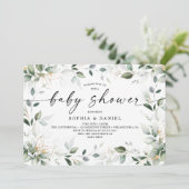 Watercolor Greenery Gold Baby Dusche Einladung (Stehend Vorderseite)