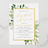 Watercolor Greenery Gold Brautparty Folieneinladung (Vorderseite)