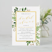 Watercolor Greenery Gold Brautparty Folieneinladung (Stehend vorne)