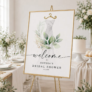 Watercolor Greenery Gold Brautparty Willkommen Poster