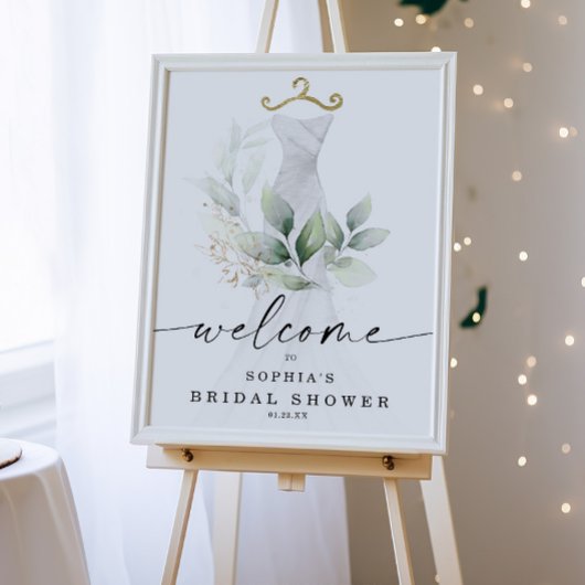 Watercolor Greenery Gold Brautparty Willkommen Poster