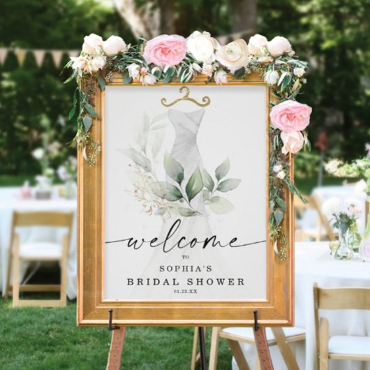 Watercolor Greenery Gold Brautparty Willkommen Poster