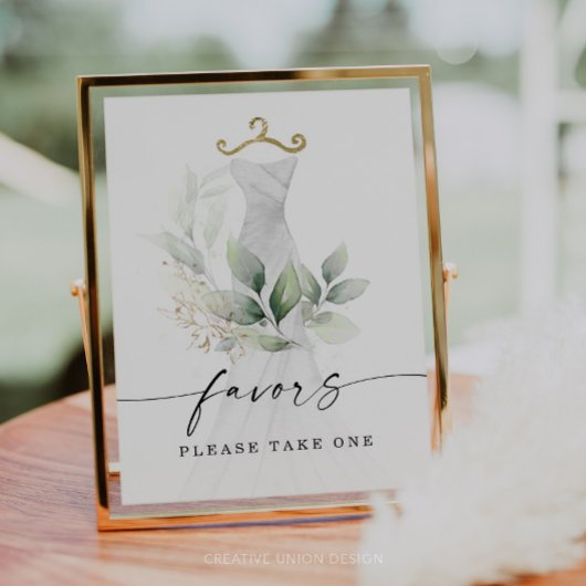 Watercolor Greenery Gold Bridal Shower Favors Sign Poster