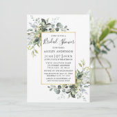 Watercolor Greenery Gold Dusty Blue Dusche Einladung (Stehend Vorderseite)