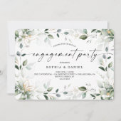 Watercolor Greenery Gold Engagement Party Einladung (Vorderseite)