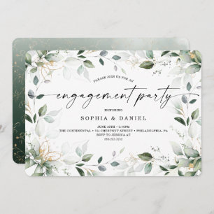 Watercolor Greenery Gold Engagement Party Einladung