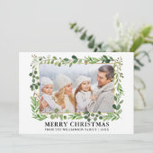 Watercolor Greenery Gold Frame Foto Weihnachten (Stehend Vorderseite)
