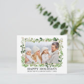 Watercolor Greenery Gold Frame Happy Holidays Postkarte (Stehend Vorderseite)