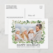 Watercolor Greenery Gold Frame Happy Holidays Postkarte (Vorne/Hinten)