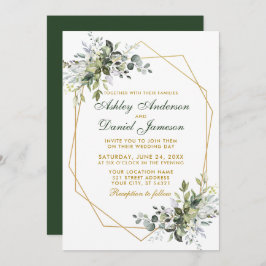Watercolor Greenery Gold Geo Frame Wedding Einladung