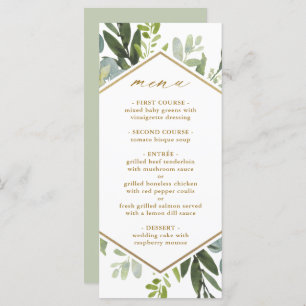 Watercolor Greenery Gold Hexagon Wedding Menu Menükarte