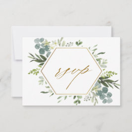 Watercolor Greenery Gold Hexagon Wedding RSVP Card Karte