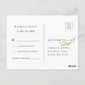 Watercolor Greenery Gold Hexagon Wedding RSVP Postkarte (Rückseite)