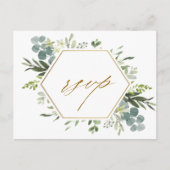 Watercolor Greenery Gold Hexagon Wedding RSVP Postkarte (Vorderseite)