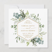 Watercolor Greenery Gold Hexagon Wedding Square Einladung (Vorderseite)