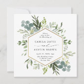 Watercolor Greenery Gold Hexagon Wedding Square Einladung (Vorderseite)