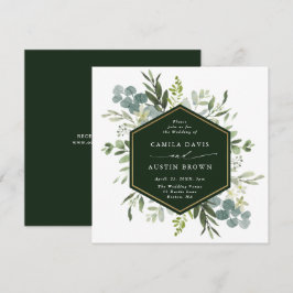 Watercolor Greenery Gold Hexagon Wedding Square Einladung