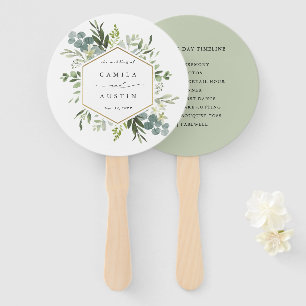 Watercolor Greenery Gold Hexagon Wedding Timeline Fächer