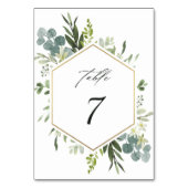 Watercolor Greenery Gold Hexagon Wedding Tischnummer (Vorderseite)