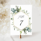 Watercolor Greenery Gold Hexagon Wedding Tischnummer