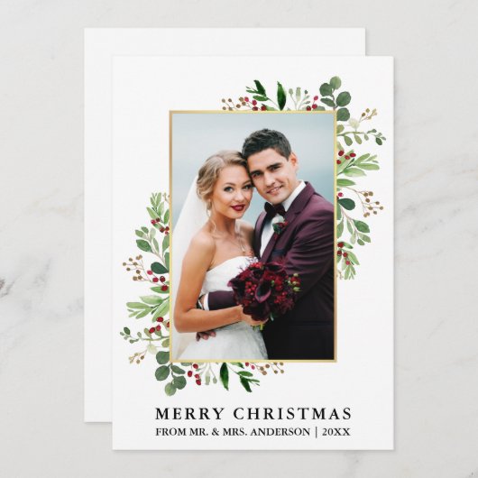 Watercolor Greenery Gold Neu vermählte Weihnachten (Vorne/Hinten)