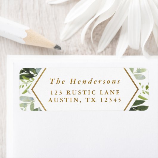 Watercolor Greenery Gold Script Adresse (Insitu)