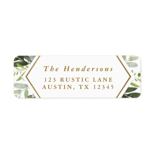 Watercolor Greenery Gold Script Adresse (Vorne)