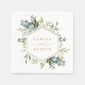 Watercolor Greenery Gold Script Hexagon Wedding Serviette (Vorderseite)