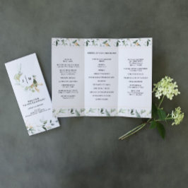 Watercolor Greenery Gold Trifold Wedding Program Flyer