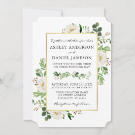Watercolor Greenery Gold White Floral Wedding Einladung
