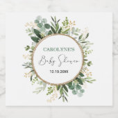Watercolor Greenery Gold Wreath Baby Dusche Schaumweinetikett (Einzelnes Label)