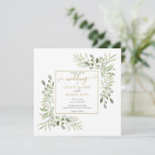 Watercolor Greenery Goldene geometrische SkriptWed Einladung (Stehend Vorderseite)