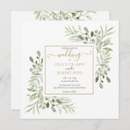 Watercolor Greenery Goldene geometrische SkriptWed Einladung