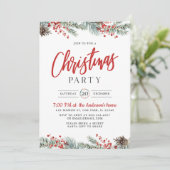 Watercolor Greenery Holly Berry Weihnachts-Party Einladung (Stehend Vorderseite)